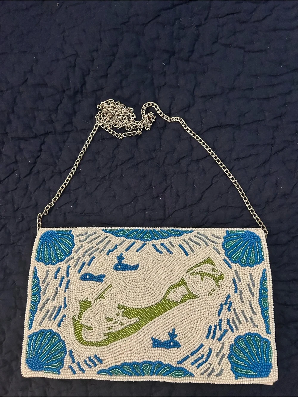 Island-Inspired White Beaded Clutch with Blue & Green Accents, Bernuda